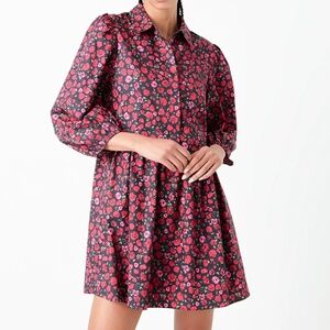 English Factory Floral Mini Dress - Red and Black